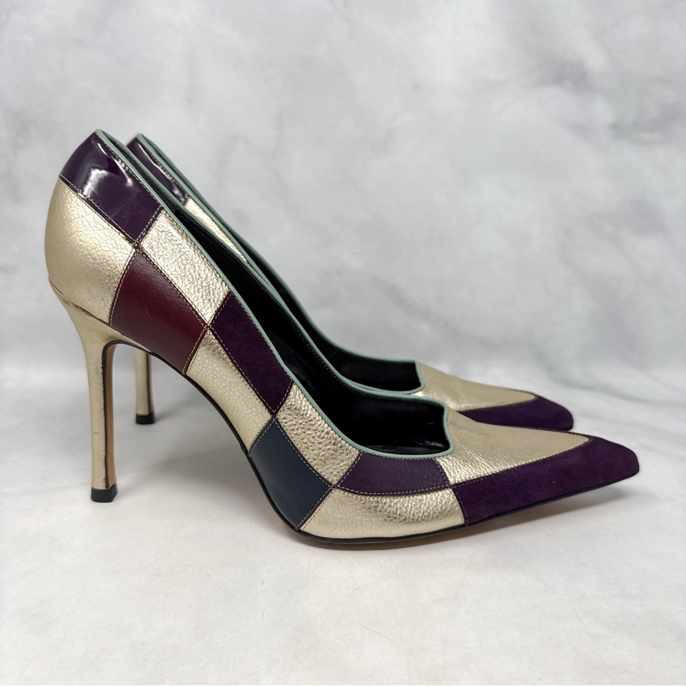 NEW Versace Vintage Y2K Ombre Patchwork Leather Pointed Toe Pump Heels 2000s 40